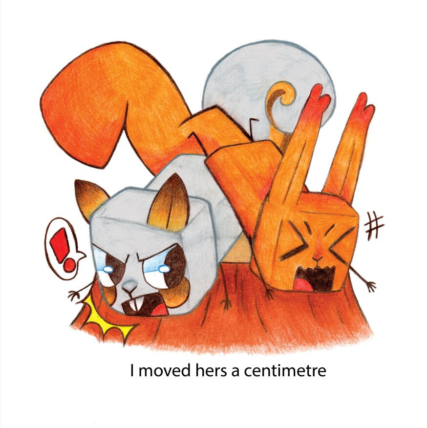 Small Quarrel page featuring the Red and the Grey squirrel arguing.